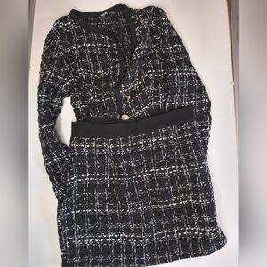 Elegant Black and White Tweed Skirt Set